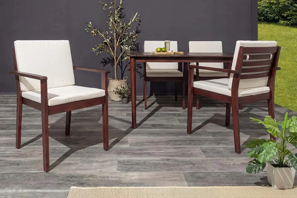 Riess-Ambiente Mehr...|Massivholz Gartenmöbel > Outdoor Gartenstuhl KOPENHAGEN beige braun Akazie honey finish inkl. Kissen stapelbar