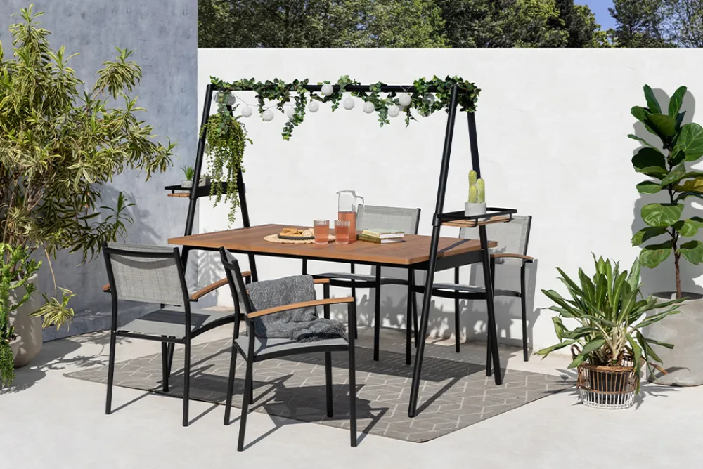 Riess-Ambiente Mehr...|Massivholz Gartenmöbel > Outdoor Gartentisch RIO 190cm anthrazit Aluminium Massivholz mit Dekostange wetterfest