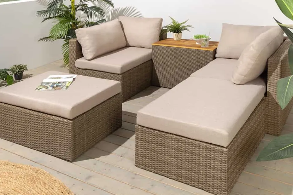 Riess-Ambiente Sitzgruppen > Outdoor Garten XXL Lounge-Set MONACO MODULAR 230cm natur beige Sitzecke inkl. Kissen und Tisch