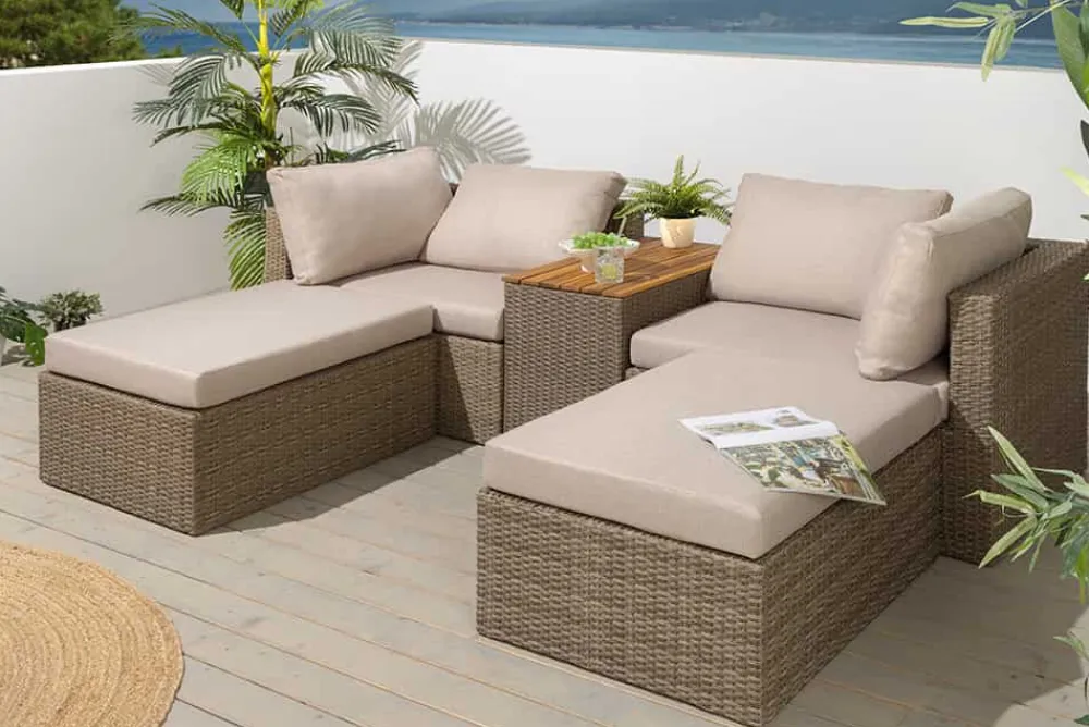 Riess-Ambiente Sitzgruppen > Outdoor Garten XXL Lounge-Set MONACO MODULAR 230cm natur beige Sitzecke inkl. Kissen und Tisch