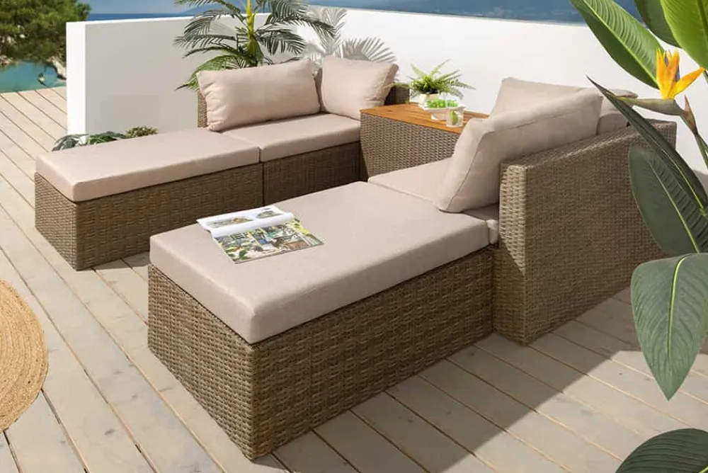 Riess-Ambiente Sitzgruppen > Outdoor Garten XXL Lounge-Set MONACO MODULAR 230cm natur beige Sitzecke inkl. Kissen und Tisch