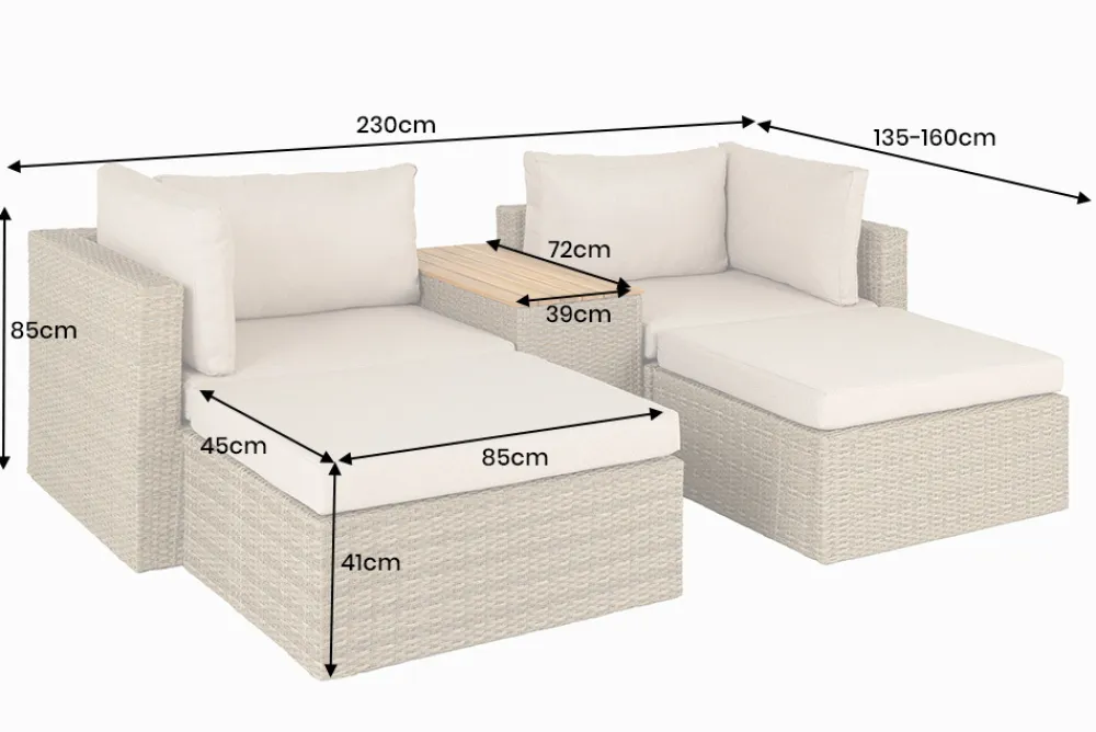 Riess-Ambiente Sitzgruppen > Outdoor Garten XXL Lounge-Set MONACO MODULAR 230cm natur beige Sitzecke inkl. Kissen und Tisch