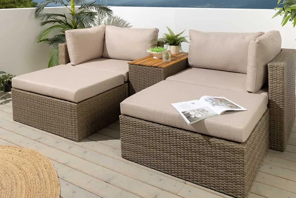 Riess-Ambiente Sitzgruppen > Outdoor Garten XXL Lounge-Set MONACO MODULAR 230cm natur beige Sitzecke inkl. Kissen und Tisch