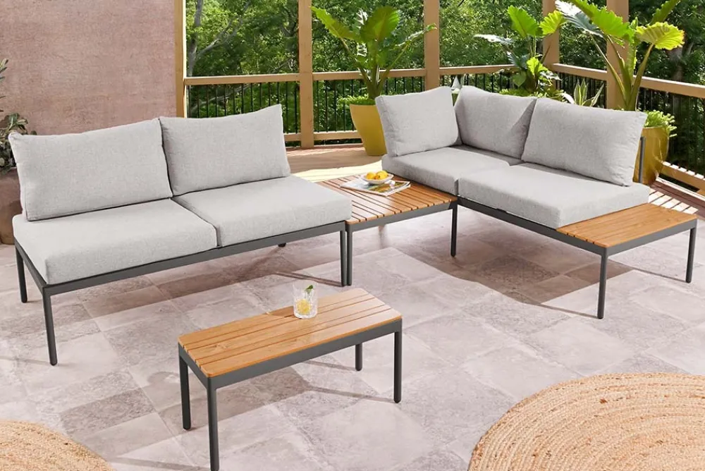Riess-Ambiente Sitzgruppen > Outdoor Lounge MOBILE MODULAR anthrazit hellgrau Garten-Sitzgruppe inkl. Tisch und Kissen