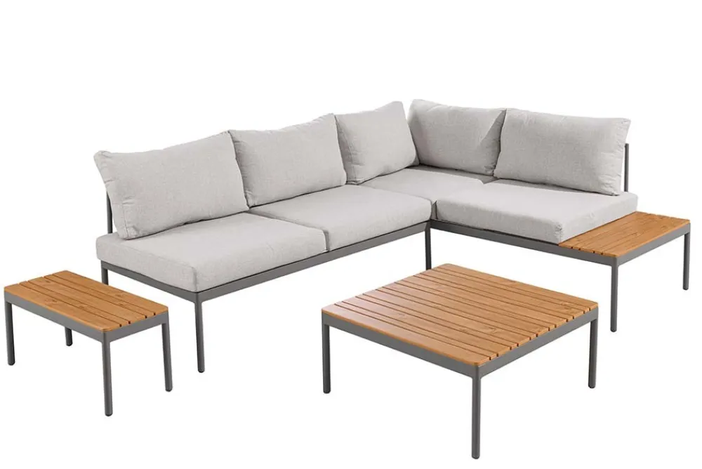 Riess-Ambiente Sitzgruppen > Outdoor Lounge MOBILE MODULAR anthrazit hellgrau Garten-Sitzgruppe inkl. Tisch und Kissen