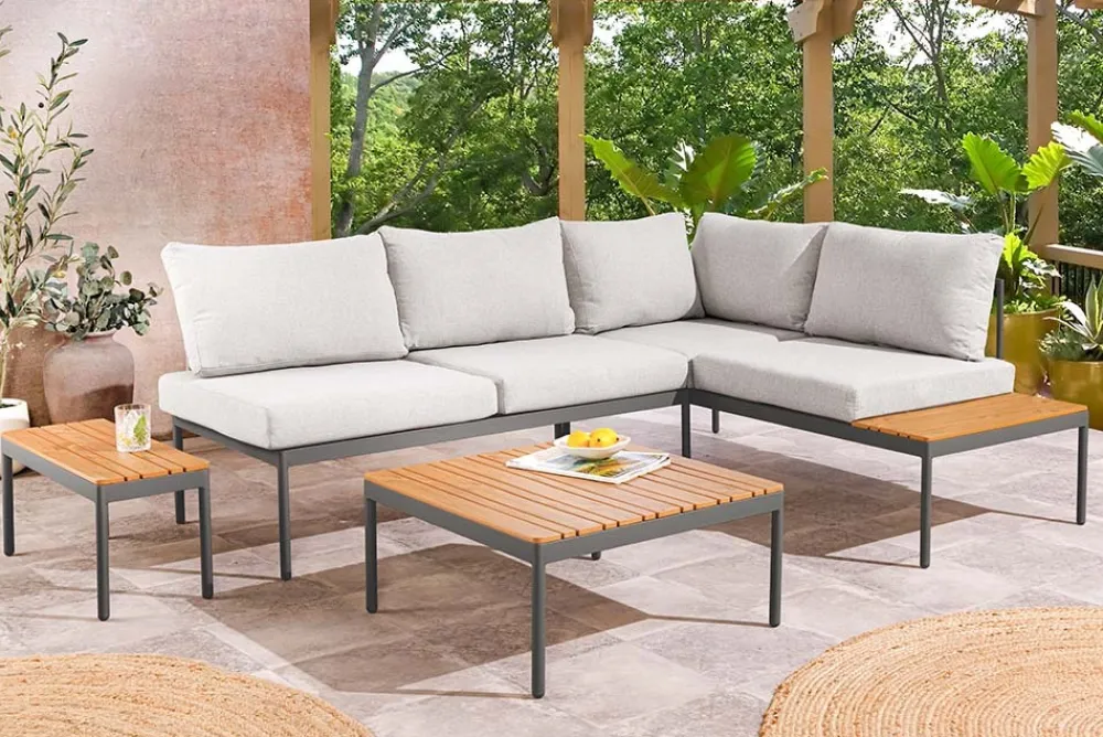 Riess-Ambiente Sitzgruppen > Outdoor Lounge MOBILE MODULAR anthrazit hellgrau Garten-Sitzgruppe inkl. Tisch und Kissen