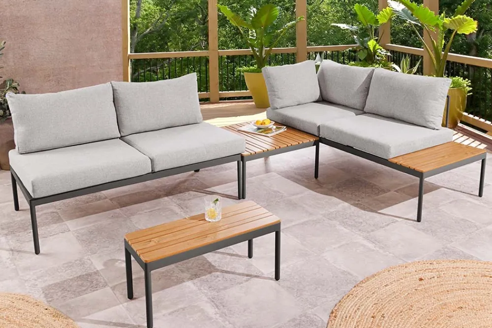 Riess-Ambiente Sitzgruppen > Outdoor Lounge MOBILE MODULAR anthrazit hellgrau Garten-Sitzgruppe inkl. Tisch und Kissen