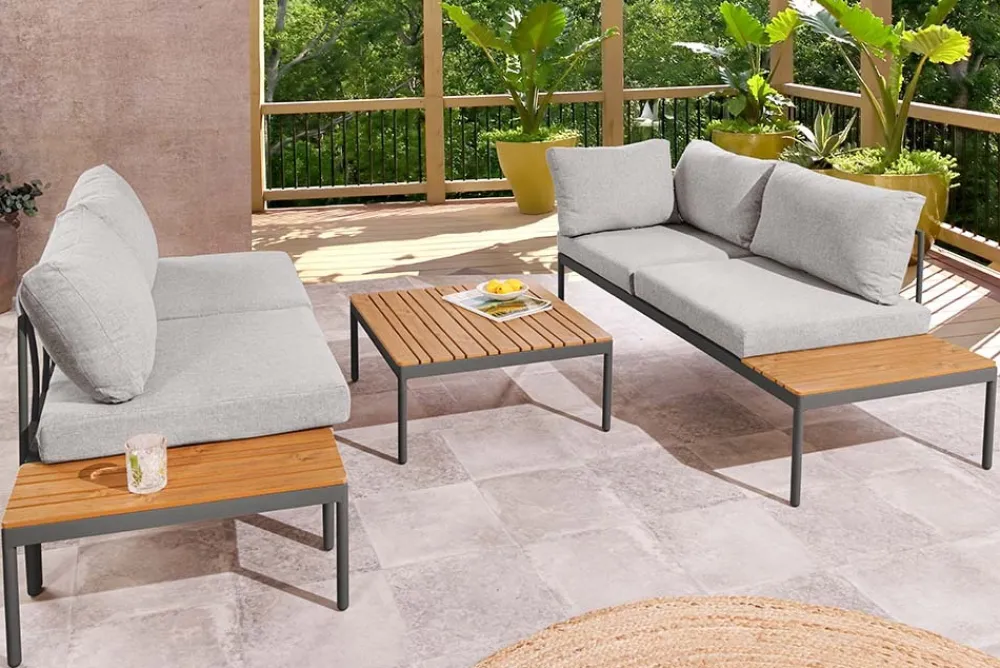 Riess-Ambiente Sitzgruppen > Outdoor Lounge MOBILE MODULAR anthrazit hellgrau Garten-Sitzgruppe inkl. Tisch und Kissen