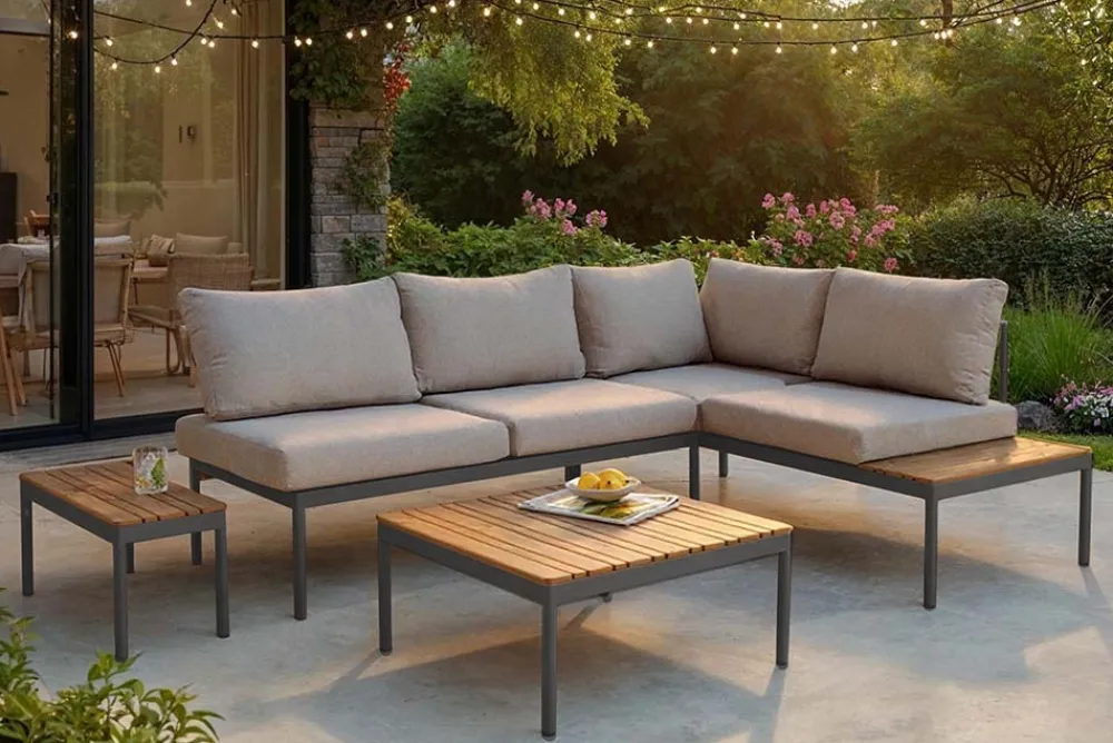 Riess-Ambiente Sitzgruppen > Outdoor Lounge MOBILE MODULAR anthrazit hellgrau Garten-Sitzgruppe inkl. Tisch und Kissen