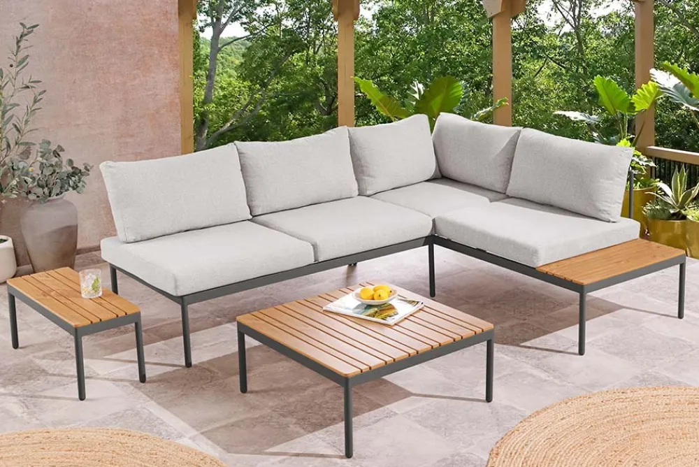 Riess-Ambiente Sitzgruppen > Outdoor Lounge MOBILE MODULAR anthrazit hellgrau Garten-Sitzgruppe inkl. Tisch und Kissen