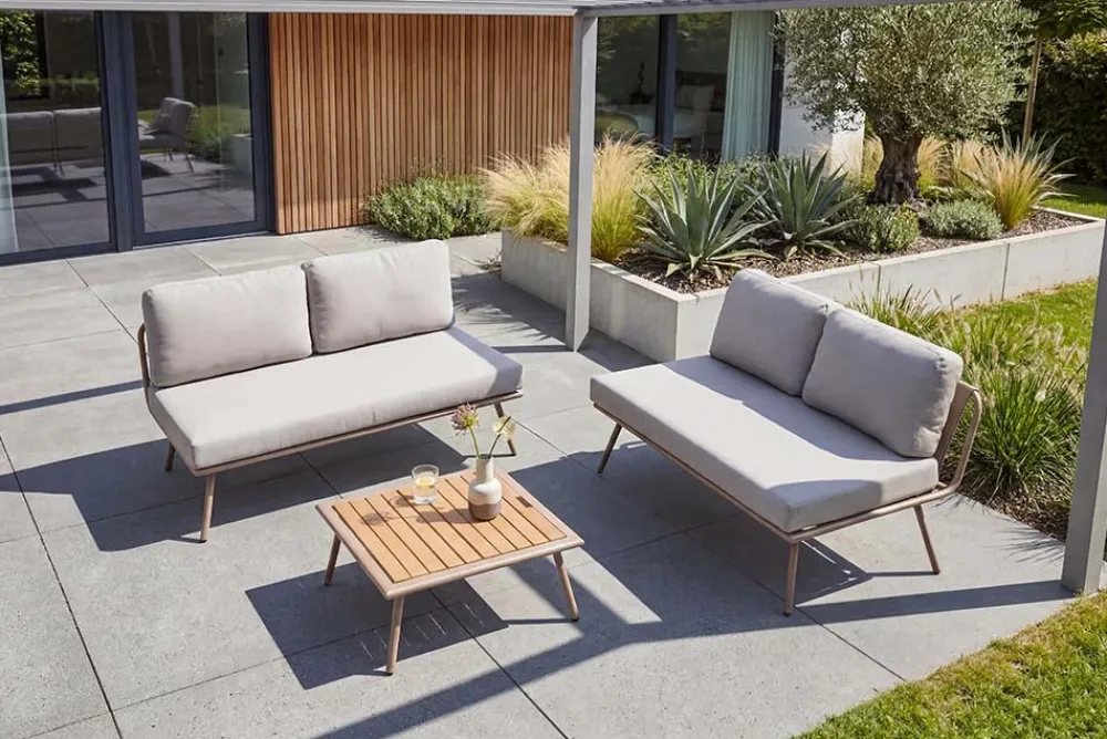 Riess-Ambiente Sitzgruppen > Outdoor Lounge Sitzgruppe MOBILE MODULAR greige mit Tisch wetterfest