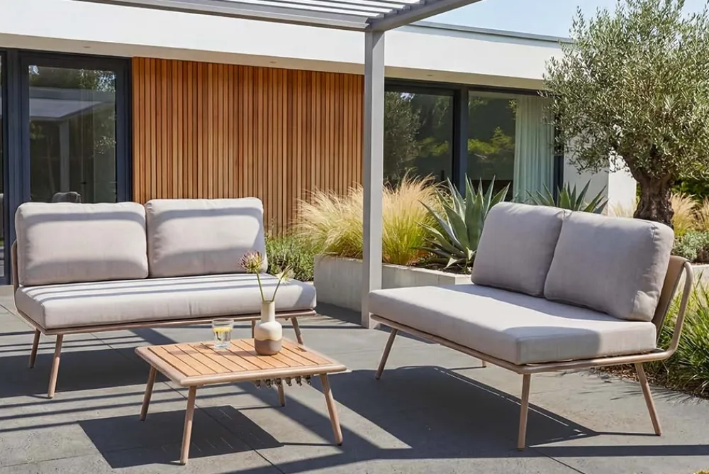 Riess-Ambiente Sitzgruppen > Outdoor Lounge Sitzgruppe MOBILE MODULAR greige mit Tisch wetterfest