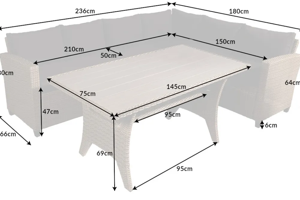 Riess-Ambiente Sitzgruppen > Outdoor Sitzgruppe MONACO 240cm anthrazit Polyrattan Gartenmöbel-Set Ecklounge wetterfest