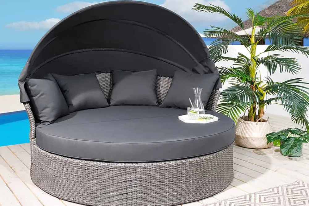 Riess-Ambiente Sonneninseln > Outdoor Sonneninsel PLAYA LIVING 165cm grau Polyrattan Aluminium inkl. Kissen wetterfest