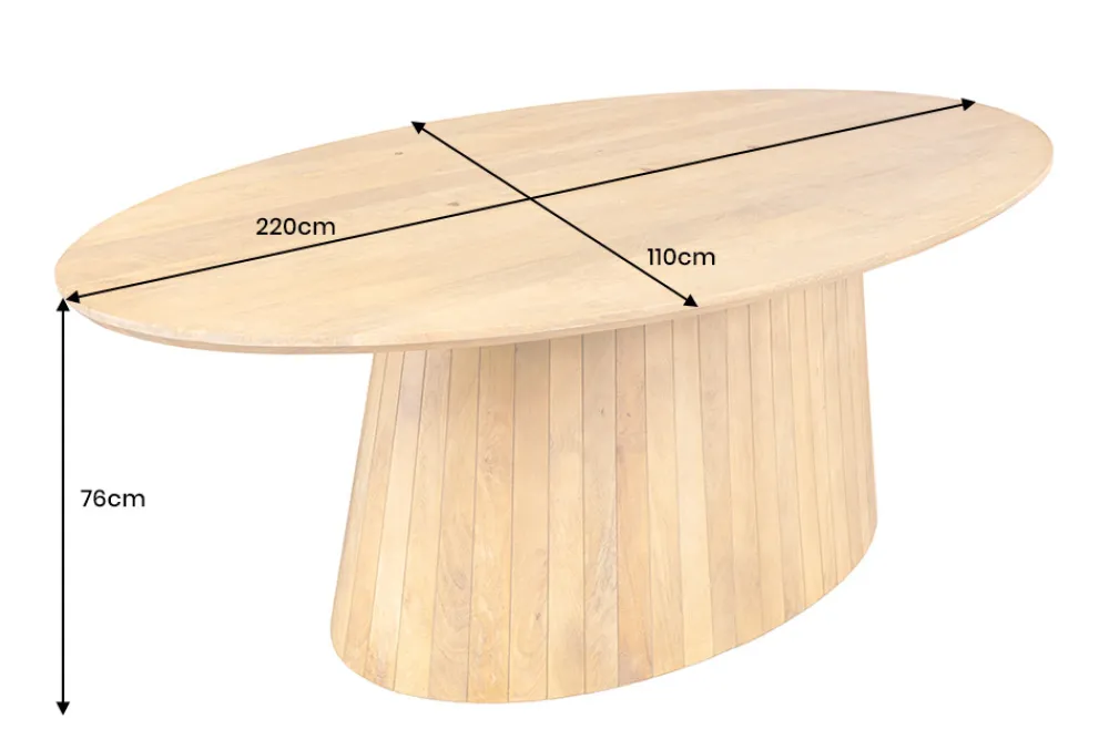 Riess-Ambiente Mehr...|Massivholzesstische > Ovaler Esstisch ART DECO 220cm beige massives Mangoholz cream finish mit Säulenfuß