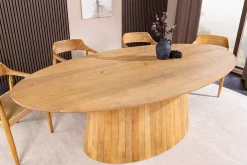 Riess-Ambiente Mehr...|Massivholzesstische > Ovaler Esstisch ART DECO 220cm beige massives Mangoholz cream finish mit Säulenfuß