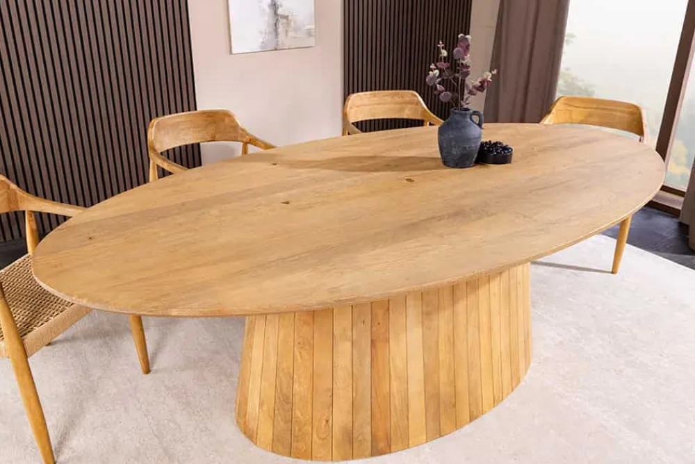 Riess-Ambiente Mehr...|Massivholzesstische > Ovaler Esstisch ART DECO 220cm beige massives Mangoholz cream finish mit Säulenfuß