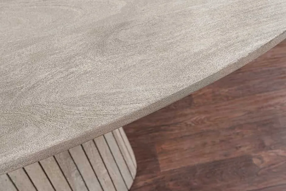 Riess-Ambiente Mehr...|Massivholzesstische > Ovaler Esstisch ART DECO 220cm smoke grau massives Mangoholz mit Säulenfuß