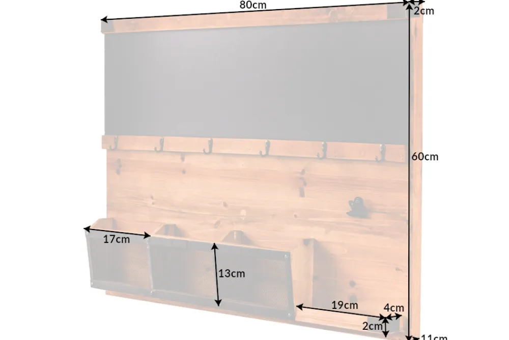 Riess-Ambiente Mehr...|Wandregale > Praktisches Wandboard HERITAGE 80cm natur Pinie 6 Haken Kreidetafel Schlüsselbrett
