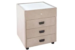 Riess-Ambiente Samt Möbel|Retro Möbel > Quadratischer Nachttisch TOULOUSE 55cm beige Samt inkl. Beleuchtung und Schubladen