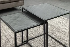Riess-Ambiente Beistelltische|Industrial Loft > Quadratisches 2er Set Beistelltische MOUNTAIN SOUL 60cm schwarz Naturstein Metall