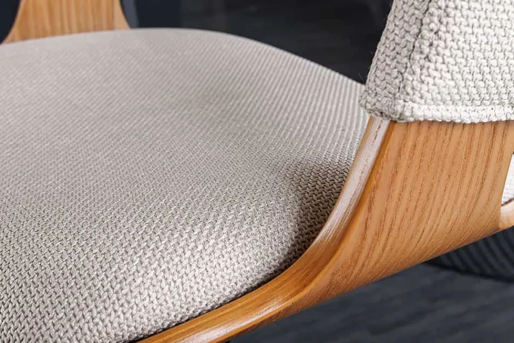 Riess-Ambiente Retro Möbel|Barhocker > Retro Barhocker MANHATTAN beige Strukturstoff Eschenholz drehbar höhenverstellbar