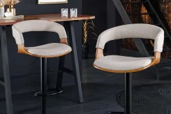 Riess-Ambiente Retro Möbel|Barhocker > Retro Barhocker MANHATTAN beige Strukturstoff Eschenholz drehbar höhenverstellbar