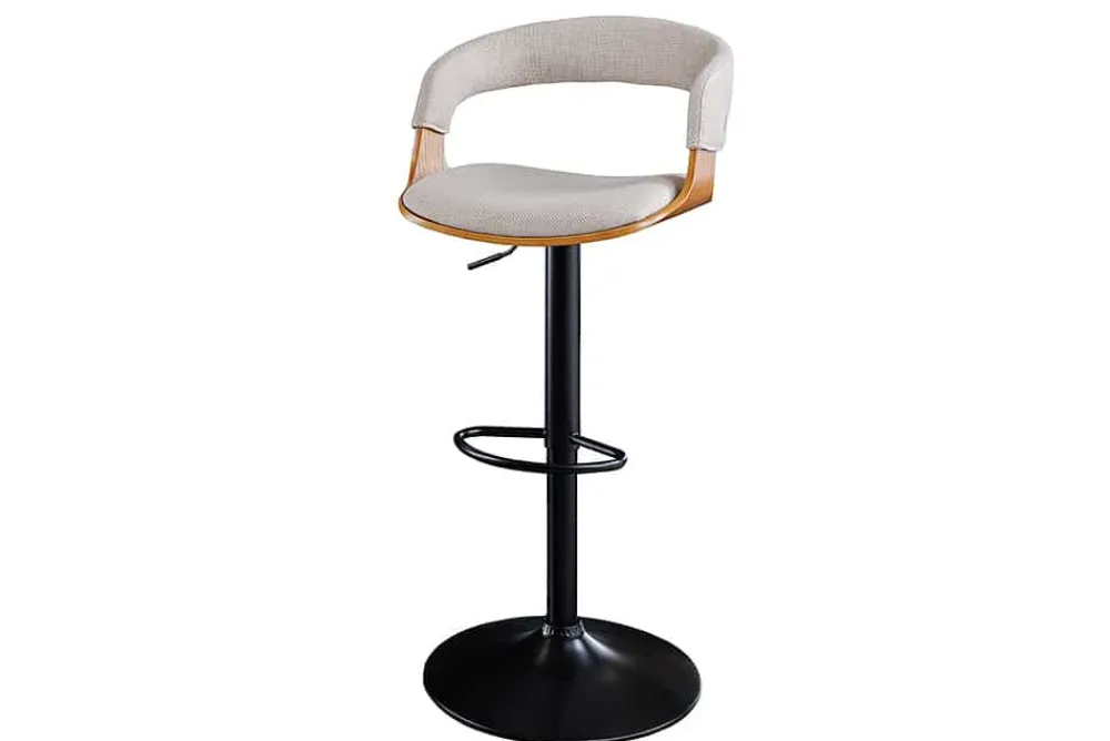 Riess-Ambiente Retro Möbel|Barhocker > Retro Barhocker MANHATTAN beige Strukturstoff Eschenholz drehbar höhenverstellbar