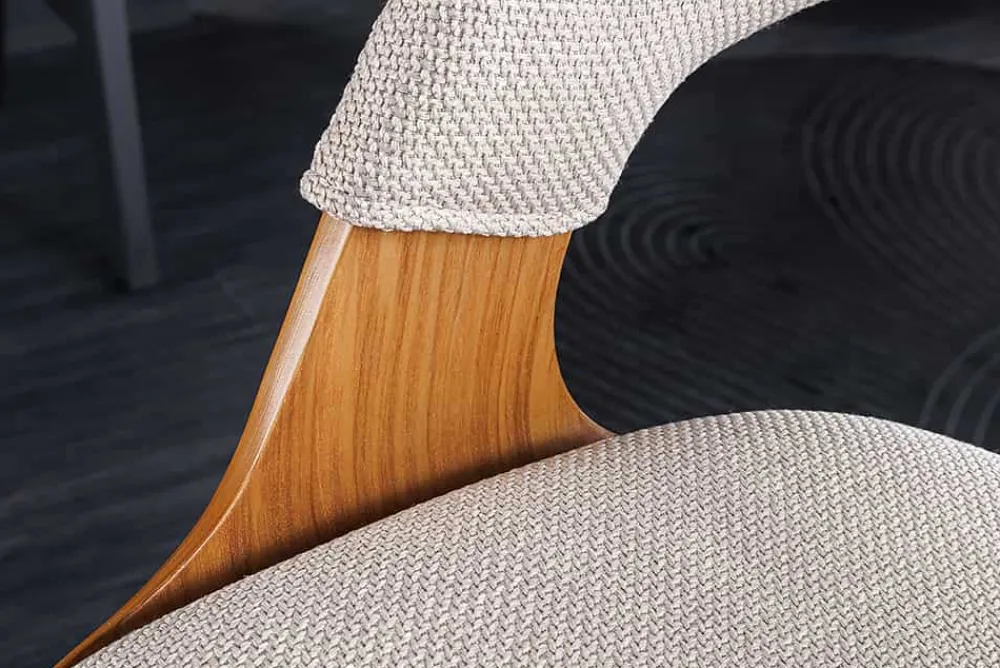 Riess-Ambiente Retro Möbel|Barhocker > Retro Barhocker MANHATTAN beige Strukturstoff Eschenholz drehbar höhenverstellbar