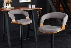 Riess-Ambiente Retro Möbel|Barhocker > Retro Barhocker MANHATTAN grau Strukturstoff Eschenholz drehbar höhenverstellbar