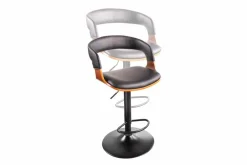 Riess-Ambiente Retro Möbel|Barhocker > Retro Barhocker MANHATTAN schwarz Kunstleder Walnussholz drehbar höhenverstellbar