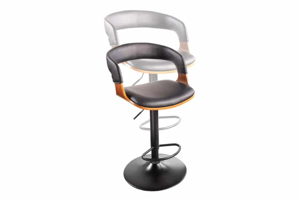 Riess-Ambiente Retro Möbel|Barhocker > Retro Barhocker MANHATTAN schwarz Kunstleder Walnussholz drehbar höhenverstellbar