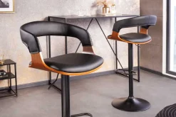 Riess-Ambiente Retro Möbel|Barhocker > Retro Barhocker MANHATTAN schwarz Kunstleder Walnussholz drehbar höhenverstellbar
