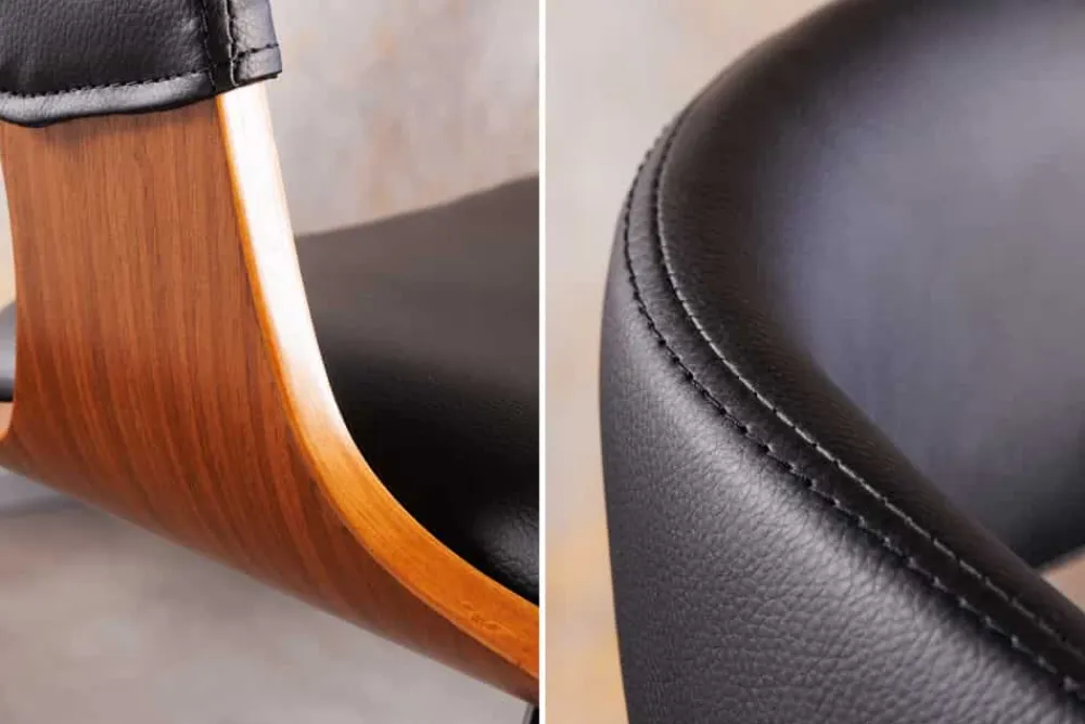 Riess-Ambiente Retro Möbel|Barhocker > Retro Barhocker MANHATTAN schwarz Kunstleder Walnussholz drehbar höhenverstellbar