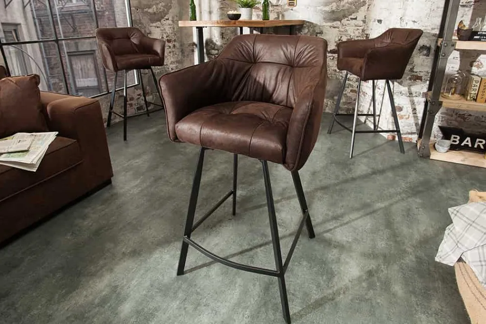 Riess-Ambiente Industrial Loft|Retro Möbel > Retro Barstuhl LOFT 100cm antik braun Microfaser Barhocker mit Armlehne