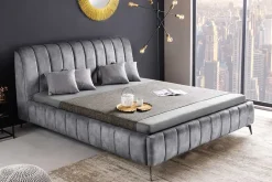 Riess-Ambiente Skandinavisch|Polsterbetten > Retro Bett AMSTERDAM 180x200cm grau Samt schwarz Metall Polsterbett