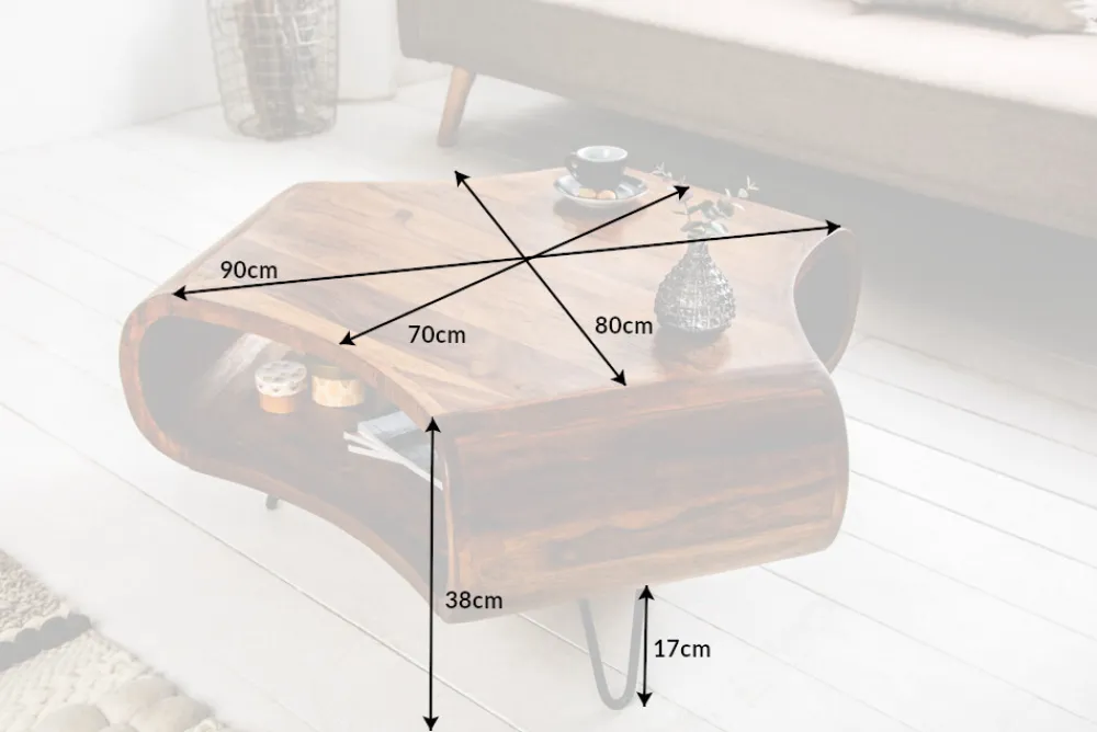Riess-Ambiente Couchtische & Truhen|Mehr... > Retro Couchtisch ORGANIC LIVING 90cm braun Sheesham Massivholz stone finish Stauraum