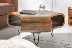 Riess-Ambiente Couchtische & Truhen|Mehr... > Retro Couchtisch ORGANIC LIVING 80cm grau smoke finish Sheesham Palisander Massivholz Hairpin Legs