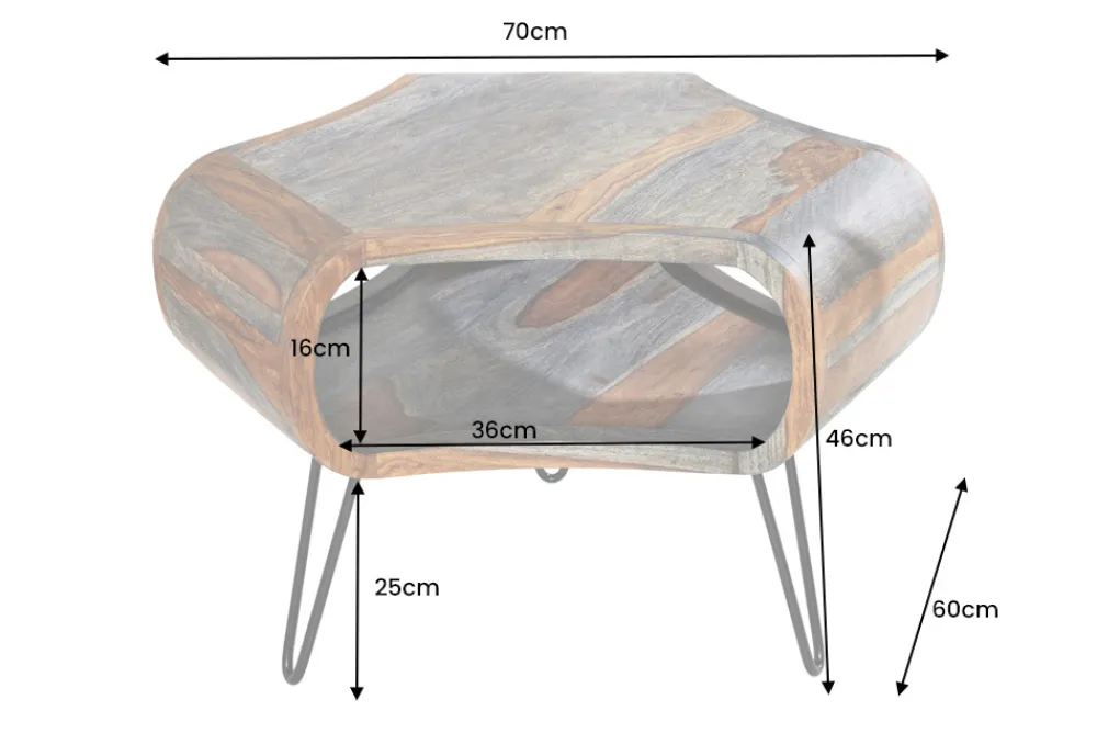 Riess-Ambiente Couchtische & Truhen|Mehr... > Retro Couchtisch ORGANIC LIVING 70cm grau Sheesham Massivholz mit Stauraum Hairpin Legs