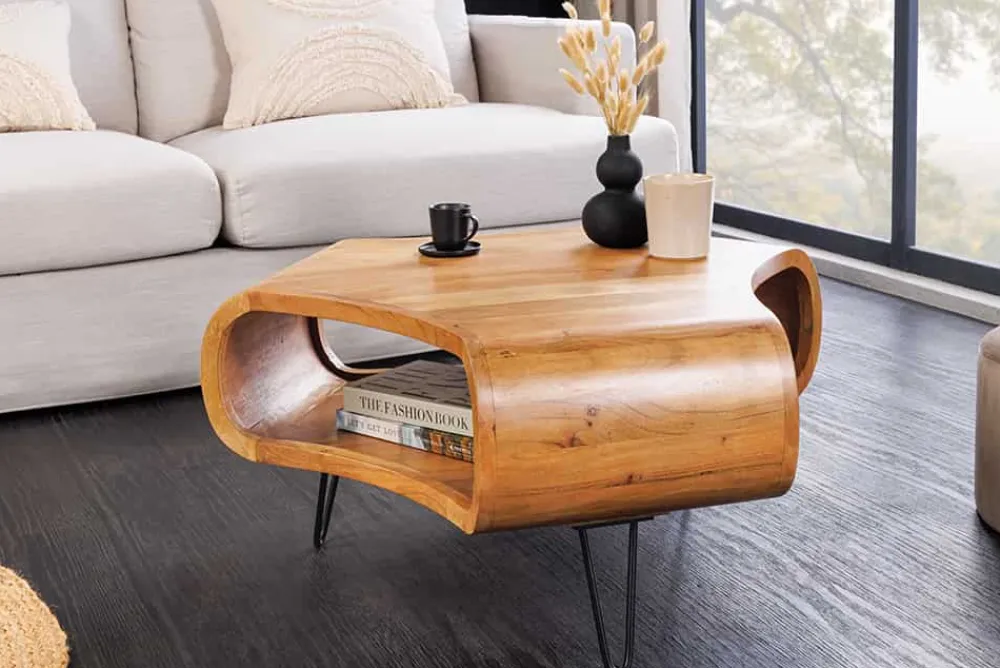 Riess-Ambiente Mehr...|Couchtische > Retro Couchtisch ORGANIC LIVING 70cm braun Akazie Massivholz honey finish Stauraum