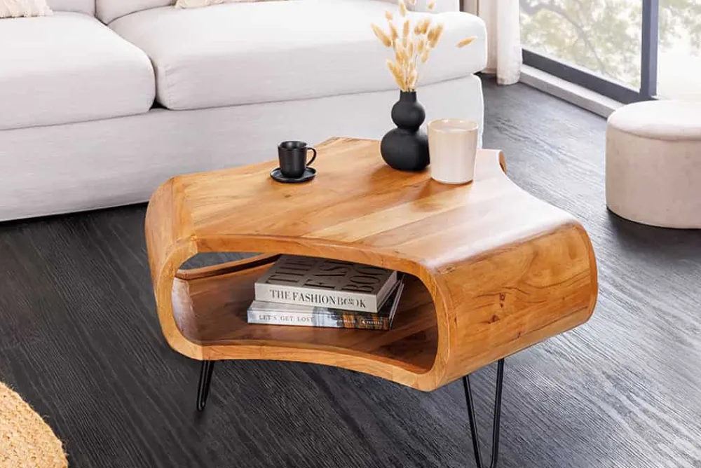 Riess-Ambiente Mehr...|Couchtische > Retro Couchtisch ORGANIC LIVING 70cm braun Akazie Massivholz honey finish Stauraum