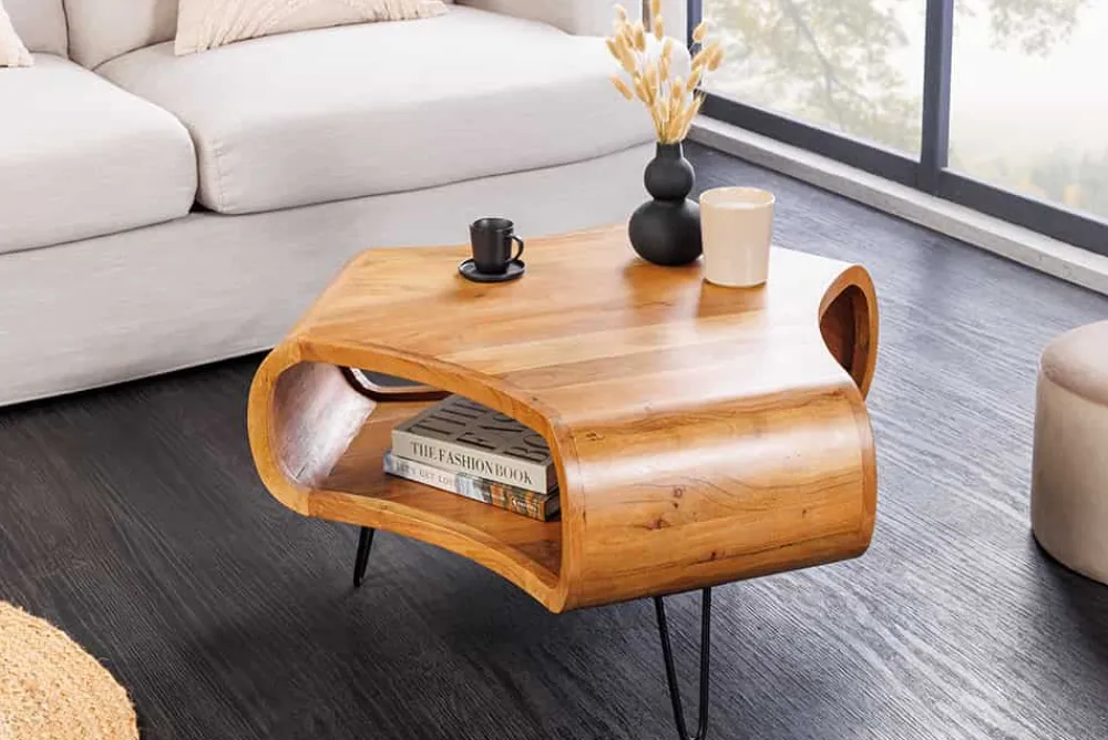 Riess-Ambiente Mehr...|Couchtische > Retro Couchtisch ORGANIC LIVING 70cm braun Akazie Massivholz honey finish Stauraum