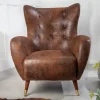 Riess-Ambiente Sessel|Retro Möbel > Retro Design Sessel DON antik braun goldene Fußkappen mit Federkern