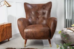 Riess-Ambiente Sessel|Retro Möbel > Retro Design Sessel DON antik braun goldene Fußkappen mit Federkern