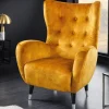 Riess-Ambiente Loungesessel|Sessel > Retro Design Sessel DON senfgelb Samt Federkern silberne Fußkappen
