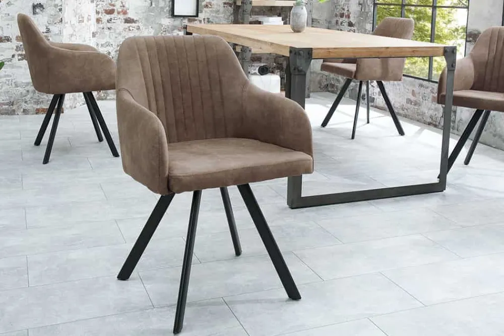 Riess-Ambiente Retro Möbel|Industrial Loft > Retro Design Stuhl LUCCA antik taupe Microfaser mit Armlehne Steppung gepolstert