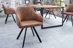 Riess-Ambiente Retro Möbel|Industrial Loft > Retro Design Stuhl LUCCA vintage braun Microfaser mit Armlehne Steppung gepolstert