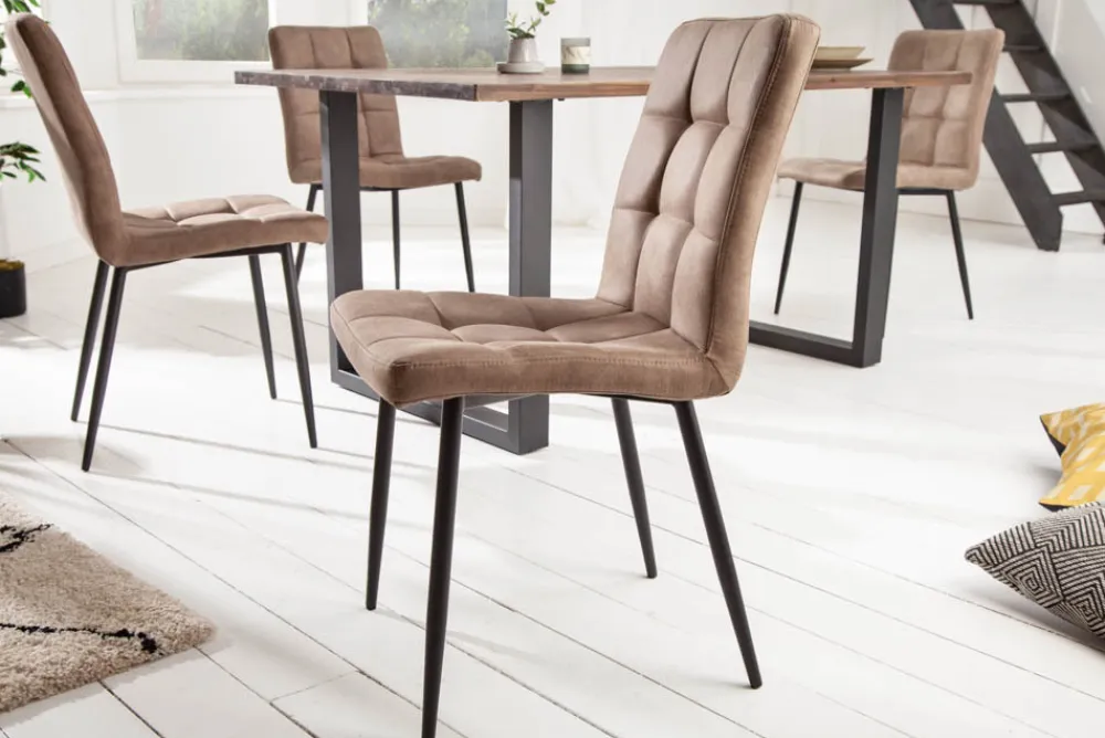 Riess-Ambiente Retro Möbel|Industrial Loft > Retro Design Stuhl MODENA antik taupe Microfaser mit Ziersteppung