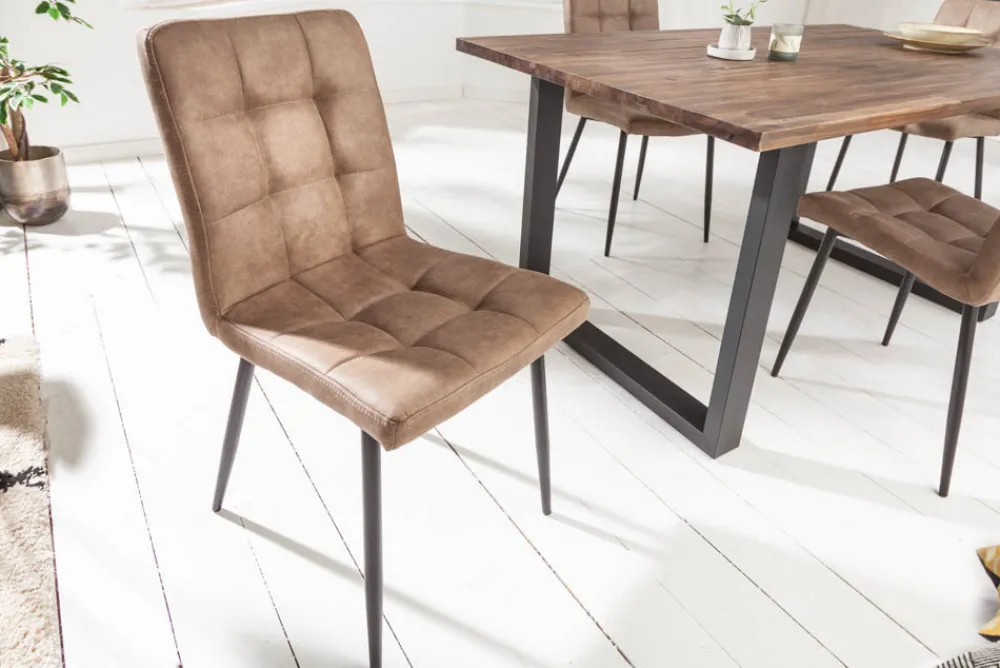 Riess-Ambiente Retro Möbel|Industrial Loft > Retro Design Stuhl MODENA antik taupe Microfaser mit Ziersteppung