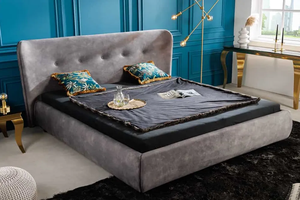 Riess-Ambiente Skandinavisch|Polsterbetten > Retro Doppelbett FLORENZ 180x200cm grau Samt Kingsize Polsterbett
